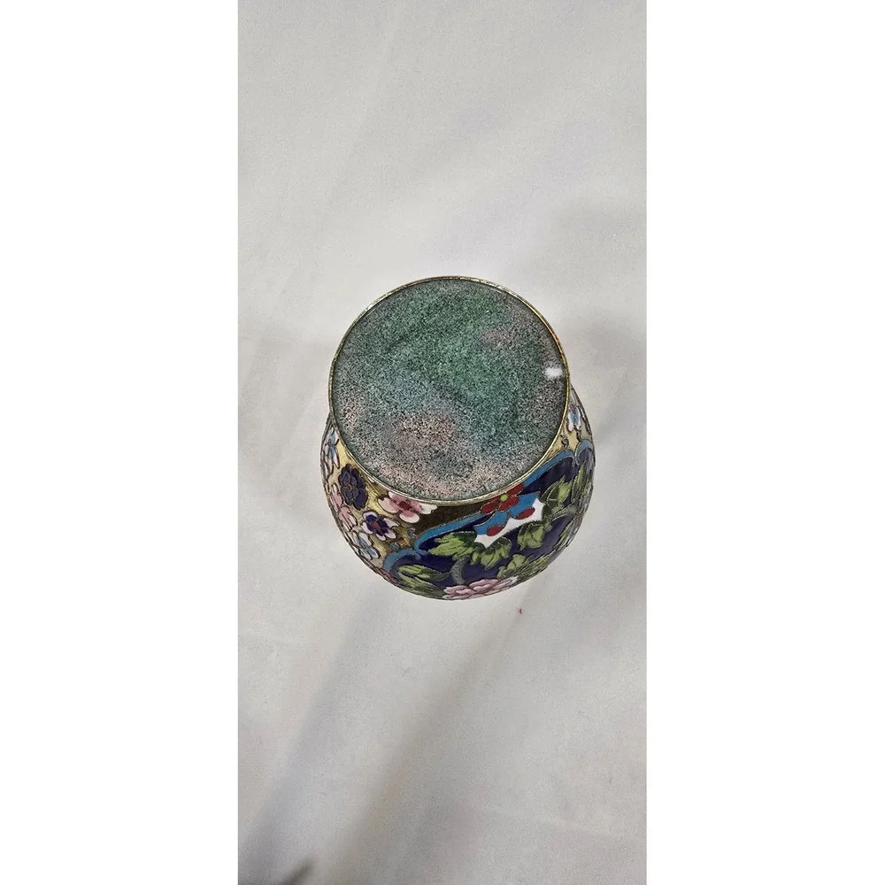 Vintage Champleve raised wire cloisonne enamel metal vase hand painted asian art
